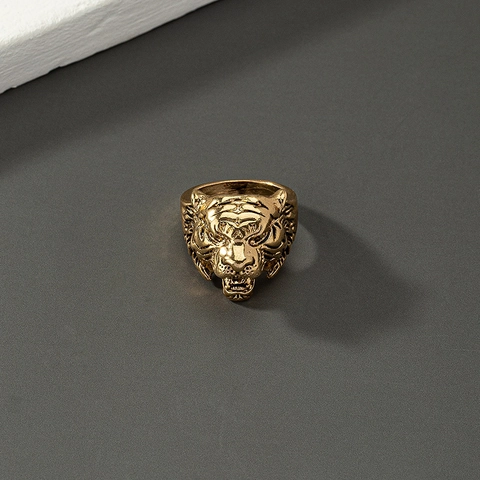 Vintage Tigerkopf Ring Für Herren Damen Retro Legierung Tier Punk Hip Hop Statement Fingerring Mode Schmuck Zubehör
