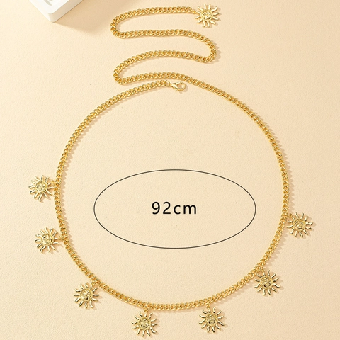 Cintura a Catena con Pendente a Sole Bohemian per Donna Lega d'Oro Metallo Catena del Ventre Retro Viso del Sole Gioielli a Maglia