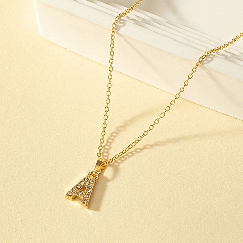 Minimalist Gold Plated Alloy Initial Letter Pendant Necklace Encrusted With Rhinestones For Women Personalized Initial Jewelry Gift