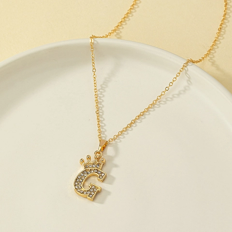 Gold Plated Alloy Rhinestone Crown Initial Letter Pendant Necklace Women Fashion Jewelry Clavicle Chain Accessories Gift