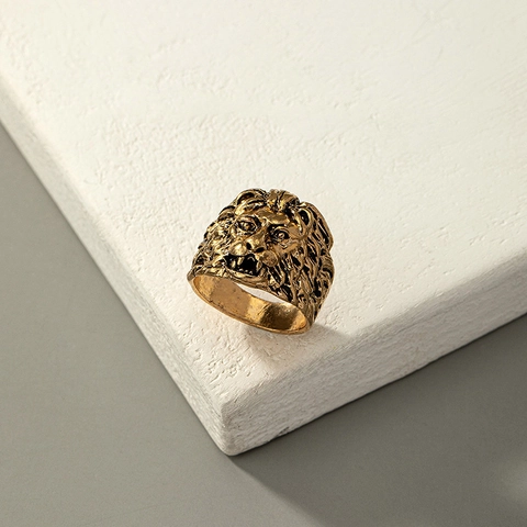 Vintage Löwenkopf Ring Für Herren Legierung Retro Punk Hip Hop Stil Tier Fingerring Schmuck Geschenk Gold Silber Finish