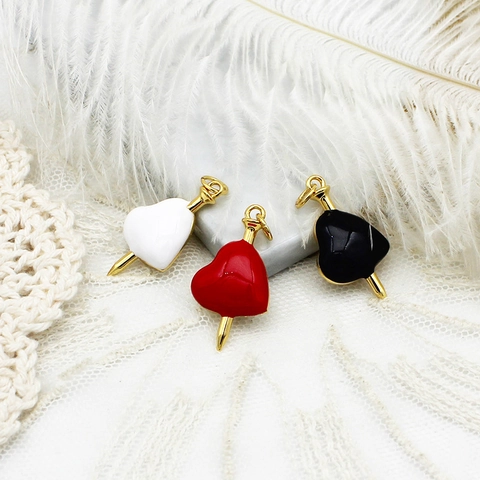 Copper 18K Gold Plated Enamel Butterfly Heart Pendant Rhinestone Arrow Through Heart Charm DIY Jewelry Findings Accessory