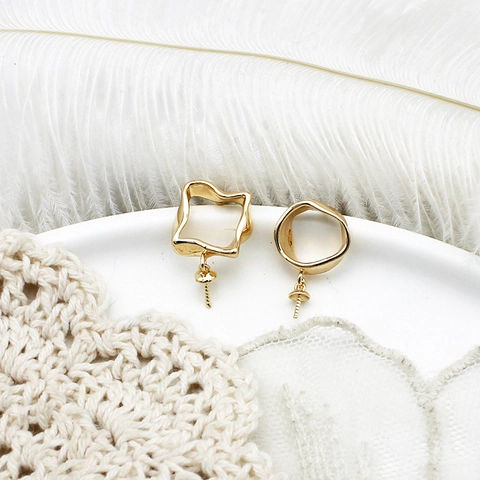 18K Gold Plated Copper Stud Earrings With 925 Sterling Silver Post Irregular Baroque Artificial Pearl Geometric Jewelry For Women DIY Accessories