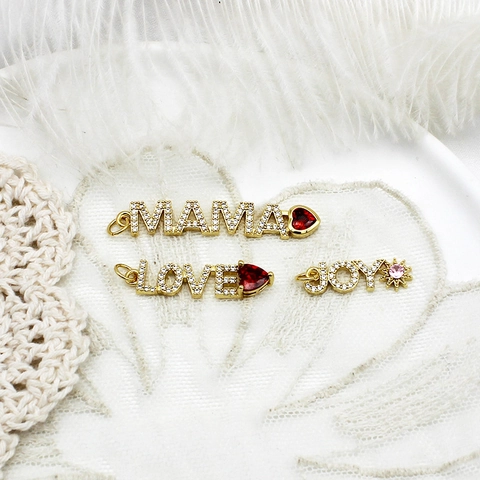 Copper Micro Pave Rhinestone Letter Pendant Jewelry Making Supplies For Necklace Keychain DIY Word Charm Peace Lucky Love Mama