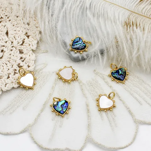 Colgante de Corazón de Cobre Chapado en Oro Real de 18K Con Nácar para Fabricación de Joyas DIY Collar Pulsera Mujer