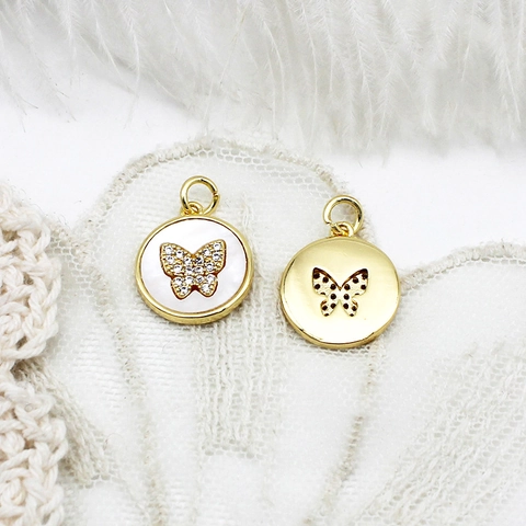 Colgante de Mariposa de Cobre Bañado en Oro de 18K Con Concha Blanca Strass para Creación de Joyas DIY Collar Pulsera