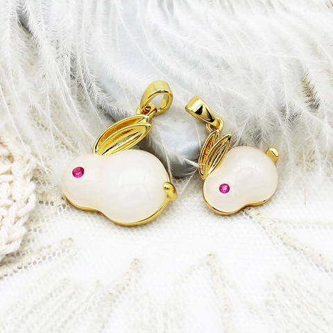 18K Gold Plated Copper Rabbit Mooncake Pendant DIY Jewelry Findings Artificial Pearl Rhinestone Cute Rabbit Animal Charm For Women