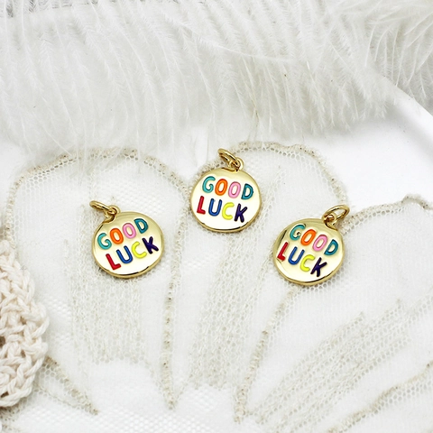 18K Gold Plated Copper Smiley Face Good Luck Letter Charm Pendants Zirconia Enamel Jewelry Making DIY Accessory For Women