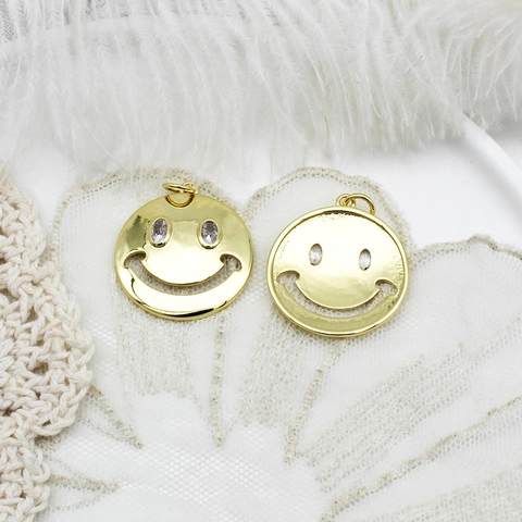 18K Gold Plated Copper Smiley Face Good Luck Letter Charm Pendants Zirconia Enamel Jewelry Making DIY Accessory For Women