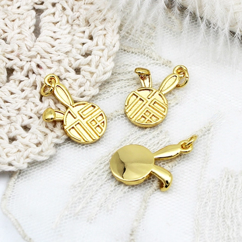 Chinese Style Rabbit Fu Character Pendants 18K Gold Plated Copper Charms For DIY Necklace Earrings Jewelry Making Blessing Luck Accessories