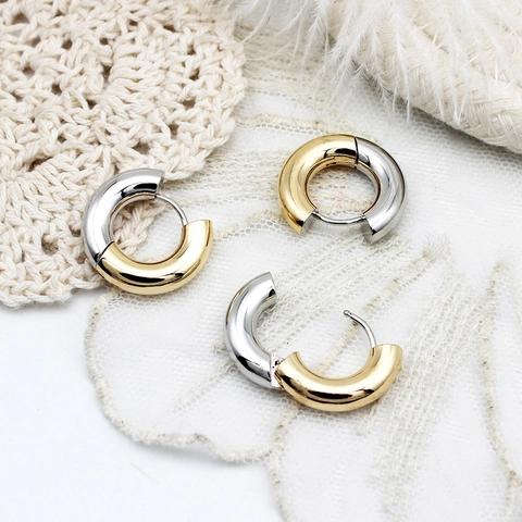 Boucles d'Oreilles Créoles Géométriques Tendance en Cuivre Bicolore Or Argent Électroplaqué Rondes Carrées pour Femmes Bijoux DIY