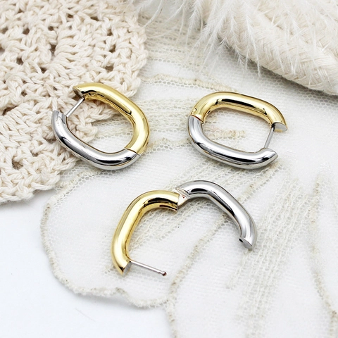Boucles d'Oreilles Créoles Géométriques Tendance en Cuivre Bicolore Or Argent Électroplaqué Rondes Carrées pour Femmes Bijoux DIY