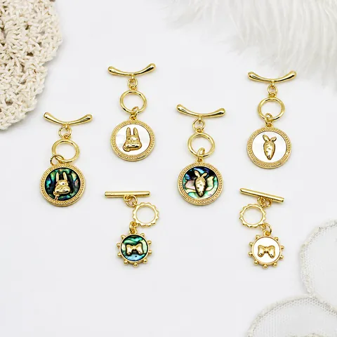 Colgante de Cobre Bañado en Oro de 18K Nácar Natural Concha de Abulón Diseño Conejo Zanahoria Lazo para Joyería DIY