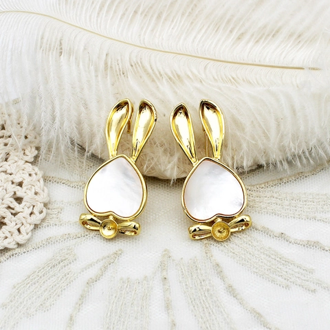 Broche de Conejo de Cobre Chapado en Oro de 18K Con Madreperla Forma de Corazón Lazo Perla Artificial Animal Alfiler para Mujer Joyería