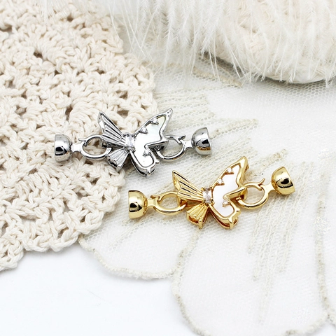 18K Vergoldeter Kupfer Schmetterling Schmuck Verbinder Mit Muscheleinlage Strass OT Verschluss Magnetverschluss Für DIY Schmuck
