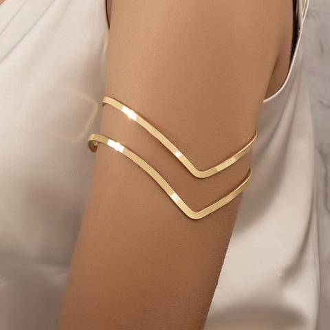 Bracciale da Braccio a Doppio Strato in Lega Geometrica a V Oro Minimalista Aperto per Donna Gioielli di Moda Accessorio per Feste