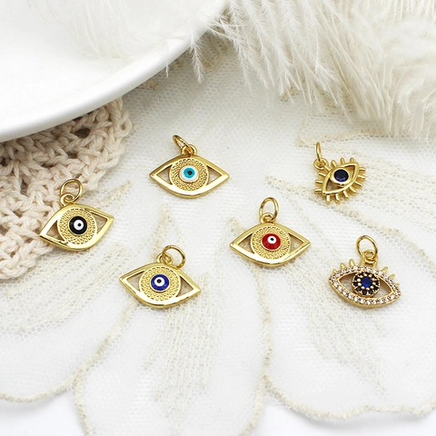 Evil Eye Pendant Gold Plated Copper Rhinestone Charm For DIY Jewelry Making Necklace Earrings Fashion Jewelry Accessories
