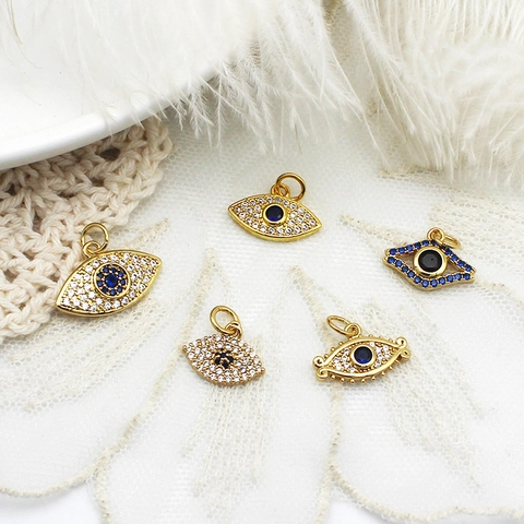 Evil Eye Pendant Gold Plated Copper Rhinestone Charm For DIY Jewelry Making Necklace Earrings Fashion Jewelry Accessories