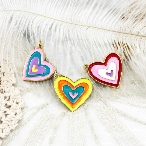 Ciondoli a Forma di Cuore e Lecca-lecca in Rame Placcato Oro 18K Ciondoli in Smalto Multicolore per Creazione Gioielli Fai da Te