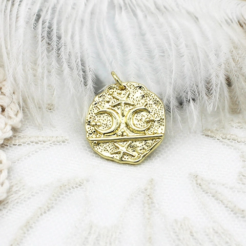 18K Gold Plated Brass Celestial Bee Round Plate Pendants For DIY Jewelry Making Necklace Earring Charm Handicraft