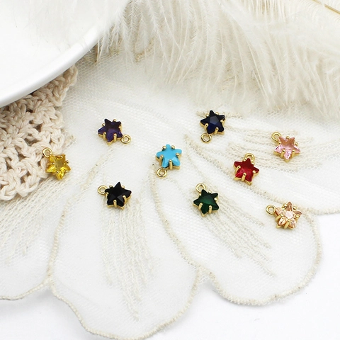 18K Gold Plated Copper Colorful Cubic Zirconia Mini Pendants Heart Star Square Oval Round Teardrop DIY Jewelry Making Charms