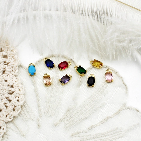 18K Gold Plated Copper Colorful Cubic Zirconia Mini Pendants Heart Star Square Oval Round Teardrop DIY Jewelry Making Charms