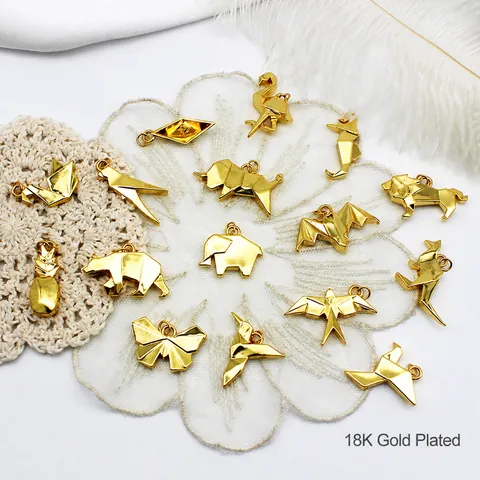 18K Gold Plated Origami Animal Pendant Copper Diy Jewelry Accessories Elephant Lion Swan Bird For Necklace Bracelet Making