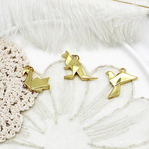 18K Gold Plated Origami Animal Pendant Copper Diy Jewelry Accessories Elephant Lion Swan Bird For Necklace Bracelet Making