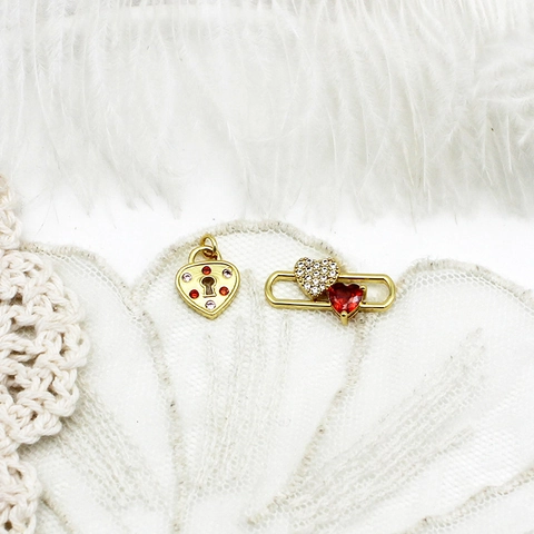 Pendentifs en Cuivre Plaqué Or Réel 18K Cœur Clé Nœud Serrure Breloques de Bijoux Avec Zircone pour la Fabrication de Colliers Bracelets DIY
