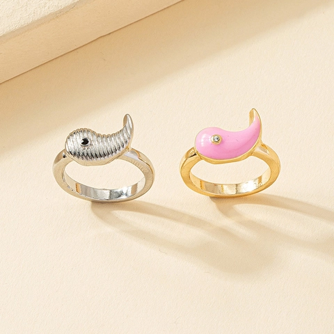 Dolphin Whale Alloy Enamel Rhinestone Rings Gold Silver Plated Adjustable Finger Jewelry For Women Teen Girls Gift