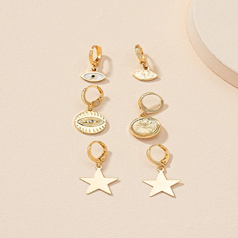 Orecchini a Cerchio in Lega Placcata Oro con Malocchio e Stella Smalto Strass Gioielli Bohemian per Donna Festa Quotidiana