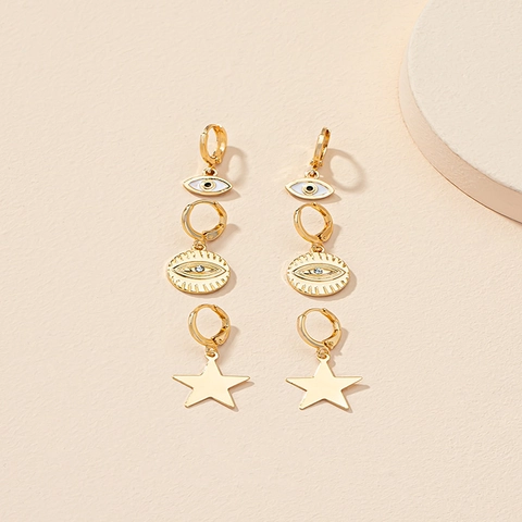 Orecchini a Cerchio in Lega Placcata Oro con Malocchio e Stella Smalto Strass Gioielli Bohemian per Donna Festa Quotidiana