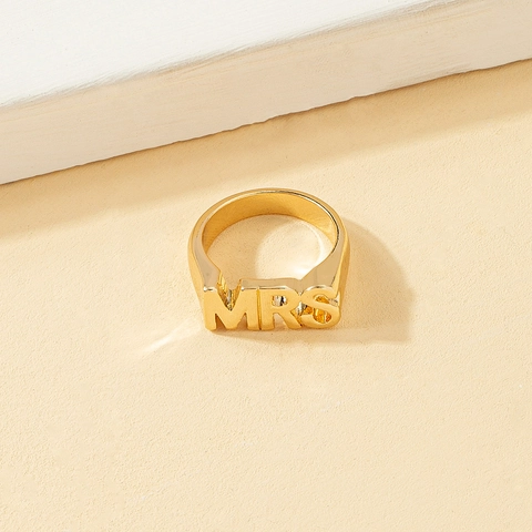 Anillo con Letras MRS BRIDE de Aleación a la Moda Calado para Mujer Chapado en Oro Anillo de Dedo de Declaración Joyería de Fiesta de Boda