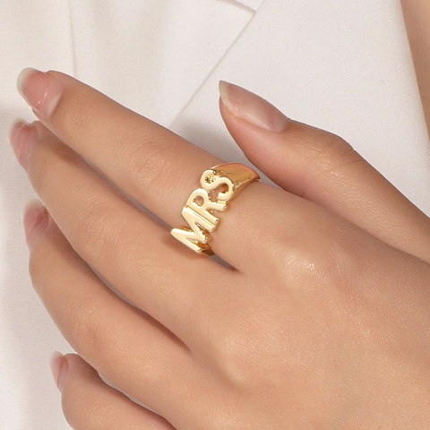 Anillo con Letras MRS BRIDE de Aleación a la Moda Calado para Mujer Chapado en Oro Anillo de Dedo de Declaración Joyería de Fiesta de Boda