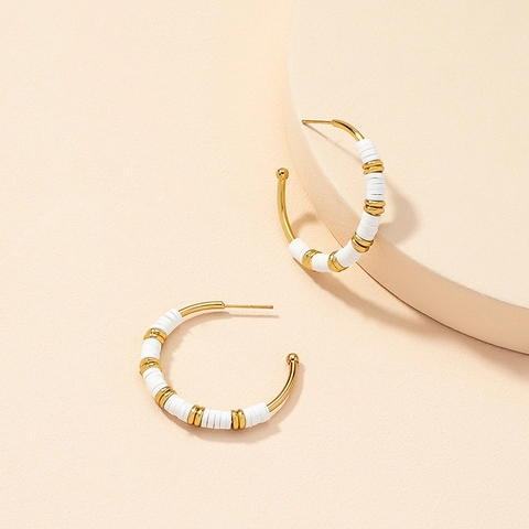 Bohemian Gold C-Shaped Hoop Earrings For Women Fashion Alloy Polymer Clay Heishi Beads Earrings Geometric Statement Jewelry