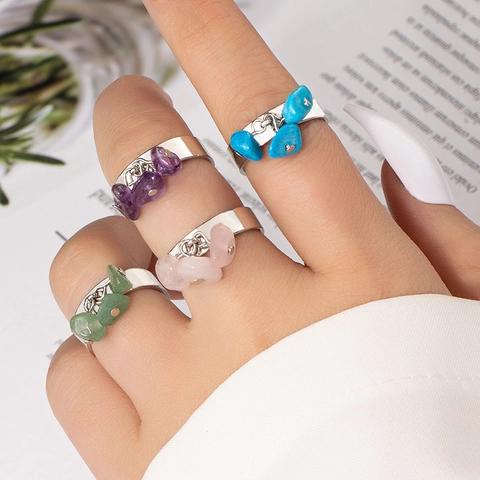 Bague en Alliage Vintage Français Avec Pendentifs en Pierre Naturelle Colorée Irrégulière Bague de Doigt Simple de Niche pour Femme