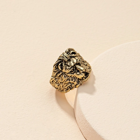Vintage Alloy Tiger Lion Head Ring For Men Women Punk Gothic 3D Carved Animal Ring Retro Gold Silver Plated Finger Jewelry Gift