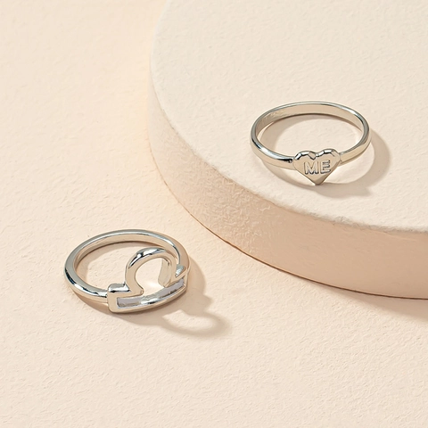 Fashion Alloy Twelve Constellations Couple Rings For Women Men Heart Shape ME Letter Engraved Zodiac Sign Finger Ring