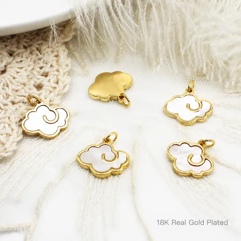 Chinesischer Stil Glückverheißende Wolke Anhänger Kupfer 18K Vergoldet Weiß Muschel Charm Für DIY Schmuckherstellung Halskette Damen