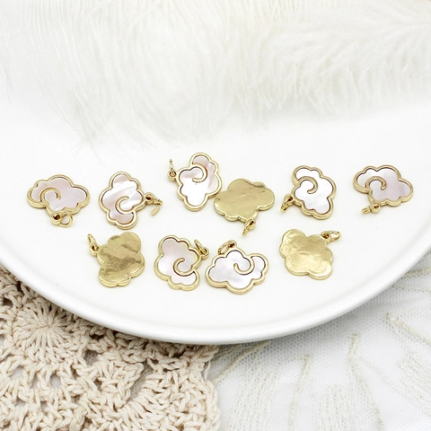 Chinese Style Auspicious Cloud Pendant Copper 18K Gold Plated White Shell Charm For DIY Jewelry Making Necklace Accessories Women