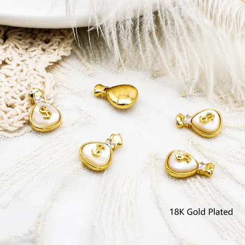 DIY 18K Gold Plated Copper Money Bag Pendant With Dollar Sign Rhinestone For Necklace Bracelet Jewelry Making Women Accessory