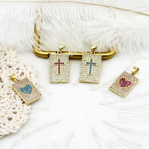 Hip Hop Copper 18K Gold Plated Zirconia Pendant Micro-pave Heart Cross Candy Money Coin DIY Charm Jewelry Making Accessories