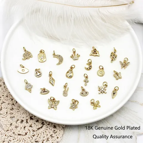 DIY Schmuckzubehör Kupfer 18K Vergoldet Mikro Zirkonia Schmetterling Böser Blick Herz Stern Mond Charms Anhänger Zubehör