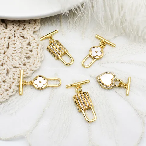18K Gold Plated Copper Shell Heart Clover Toggle Clasp For Jewelry Making DIY Connection Buckle Rhinestone Findings