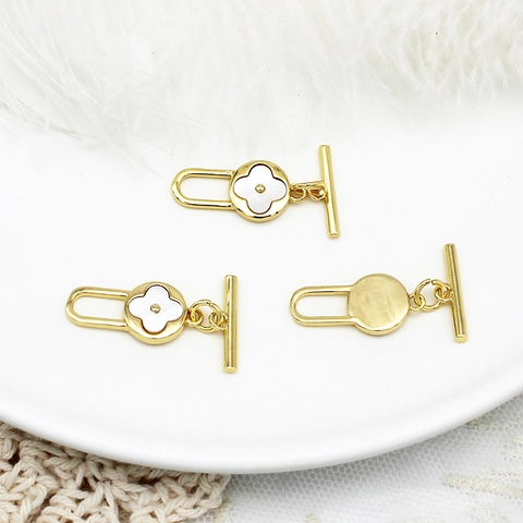 18K Gold Plated Copper Shell Heart Clover Toggle Clasp For Jewelry Making DIY Connection Buckle Rhinestone Findings