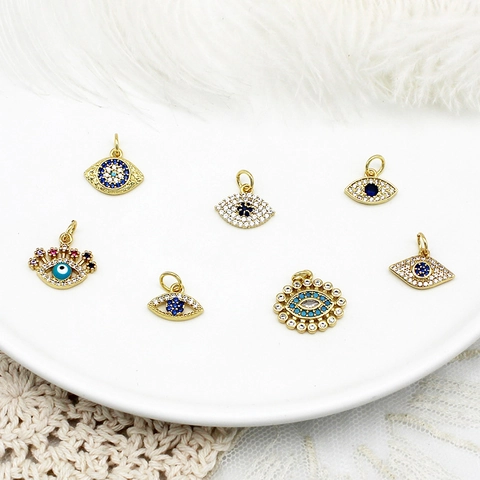 Colgantes de Ojo de Mal en Cobre Chapado en Oro 18K para Joyería Micro Circonia Incrustada Ojo Azul DIY Collar Pulsera Pendientes
