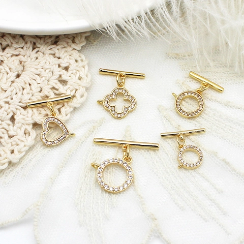 Copper 18K Gold Plated Toggle Clasp Jewelry Making Findings Micro Pave Zirconia Heart Star Flower Connector DIY Necklace Bracelet