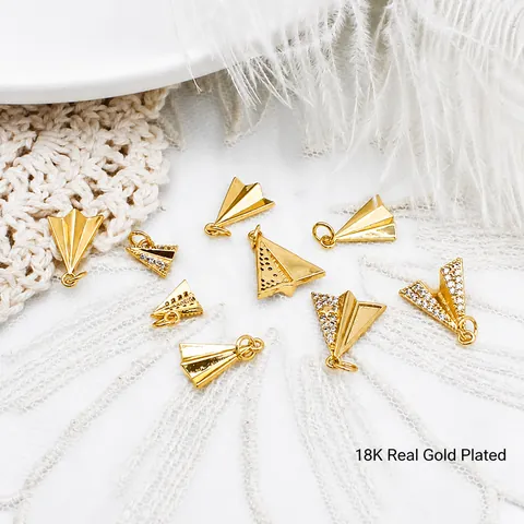 18K Verguld Koperen Papieren Vliegtuigje Hanger Met Strass DIY Sieraden Accessoires Voor Ketting Armband Oorbellen Maken