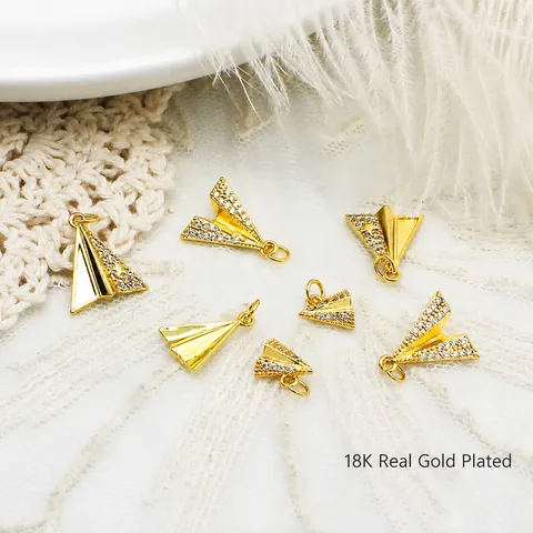18K Verguld Koperen Papieren Vliegtuigje Hanger Met Strass DIY Sieraden Accessoires Voor Ketting Armband Oorbellen Maken