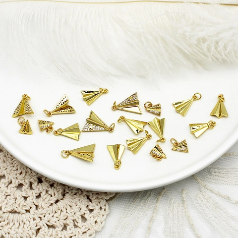 18K Gold Plated Copper Paper Plane Pendant With Rhinestone DIY Jewelry Accessories For Necklace Bracelet Earrings Making